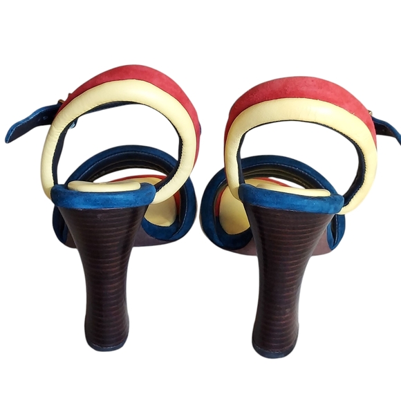 Tory Burch Red and Blue Heels Vibrant Color Block Design - Picture 6 of 16